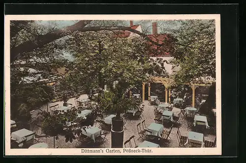 AK Pössneck /Thür., Gasthaus Dittmanns Garten mit Terrasse