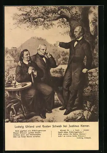 Künstler-AK Ludwig Uhland und Gustav Schwab bei Justinus Kerner