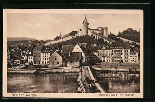 AK Schaffhausen, Ortspartie mit Munot und Rheinbrücke