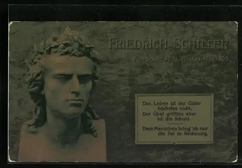 AK Dichtergrüsse, Büste von Friedrich Schiller