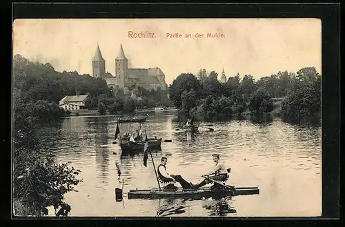 AK Rochlitz i. Sa., Partie an der Mulde, Ruderboote