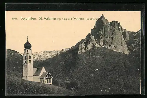 AK St. Valentin bei Seis, Blick auf den Schlern, Santnerspitze