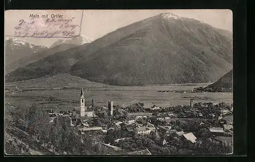 AK Mals, Panorama mit Blick auf den Ortler