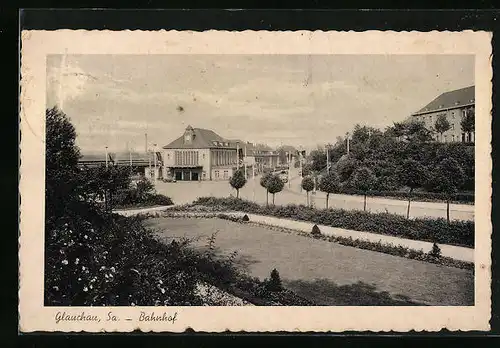 AK Glauchau i. Sa., Blick von den Anlagen zum Bahnhof