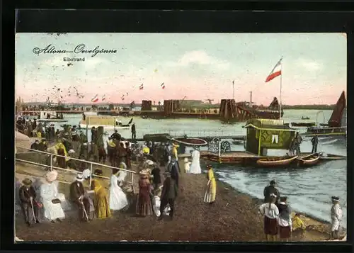 AK Hamburg-Altona, gut besuchter Elbstrand