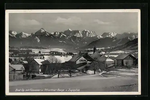 AK Bad Oy, Ortsansicht mit Füssener- und Pfrontner-Berge und Zugspitze