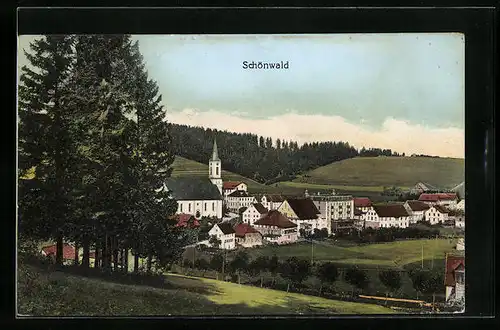 AK Schönwald, Ortsansicht mit Kirche