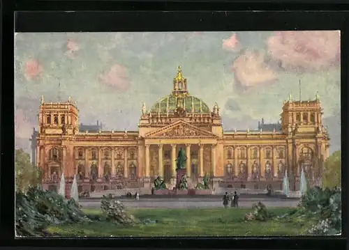 AK Berlin, Blick vom Park zum Reichstagsgebäude