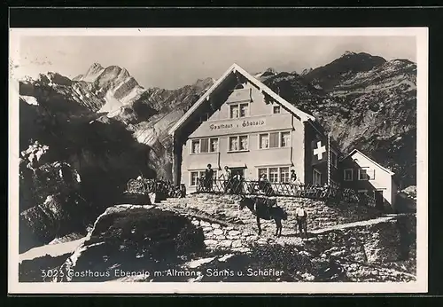 AK Ebenalp, Gasthaus Ebenalp mit Altmann, Säntis und Schäfler