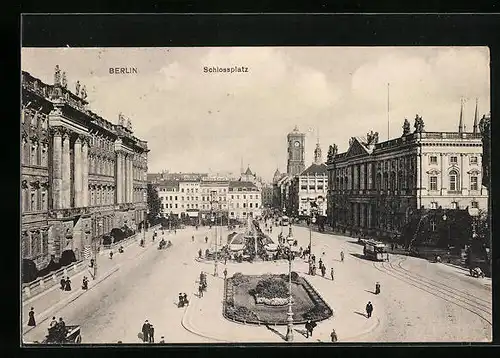 AK Berlin, Partie am Schlossplatz mit Strassenbahn