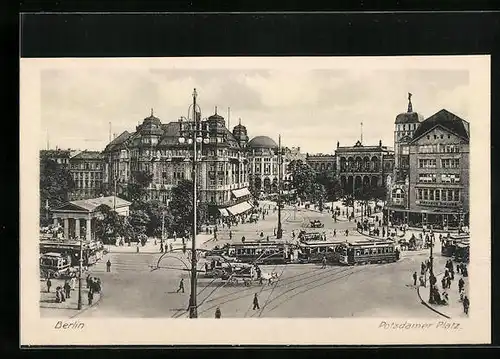 AK Berlin, Partie am Potsdamer Platz mit Strassenbahnen