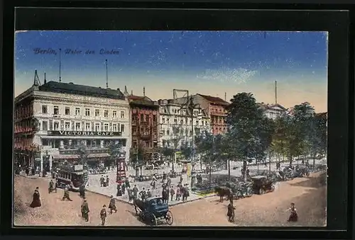 AK Berlin, Unter den Linden mit Victoria Café