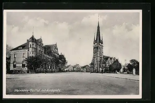 AK Weinböhla, Gasthof mit Kirchplatz