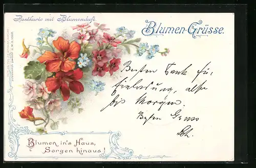 Duft-AK Blumen ins Haus... - Bunter Blumenstrauss mit Duft