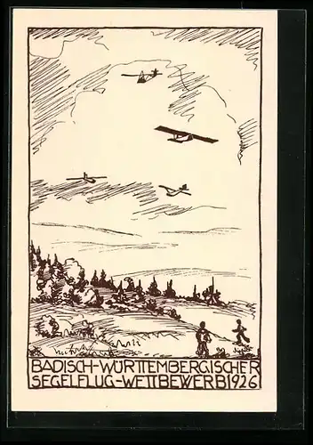 Künstler-AK Ganzsache PP81C12 /01: Badisch-Württembergischer Segelflug-Wettbewerb 1926