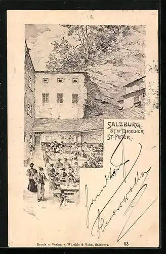 Künstler-AK Salzburg, Gäste im Stiftskeller St. Peter, Gasthaus