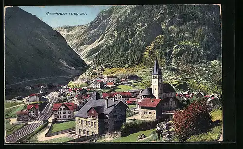 AK Goeschenen, Gesamtansicht mit Kirche