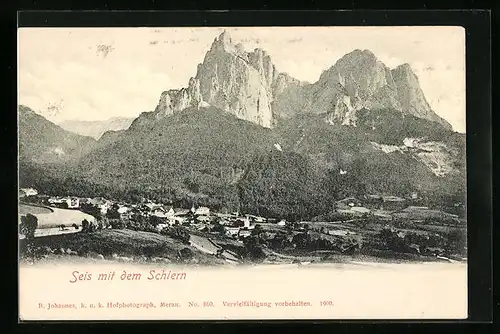 AK Seis am Schlern, Panoramablick auf Ort und Gebirge