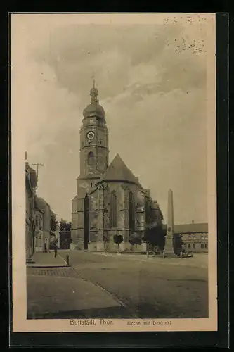 AK Buttstädt i. Thür., Kirche mit Denkmal