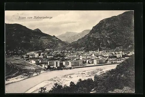 AK Bozen, Stadtansicht vom Kalvarienberg aus