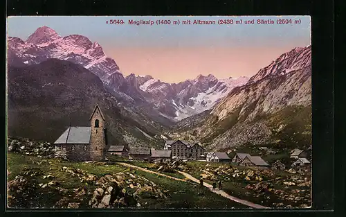 AK Appenzell, Ortsansicht Meglisalp mit Altmann und Säntis