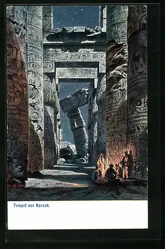 Künstler-AK Friedrich Perlberg: Tempel von Karnak bei Nacht