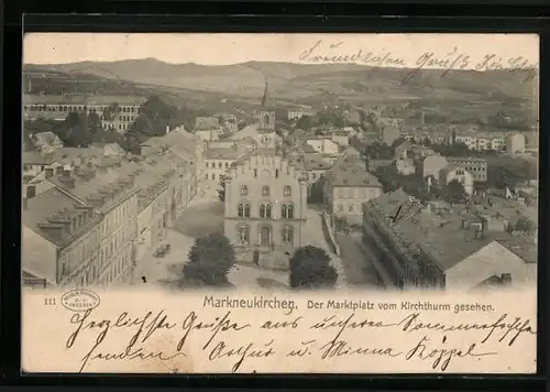 AK Markneukirchen, Der Marktplatz vom Kirchturm gesehen