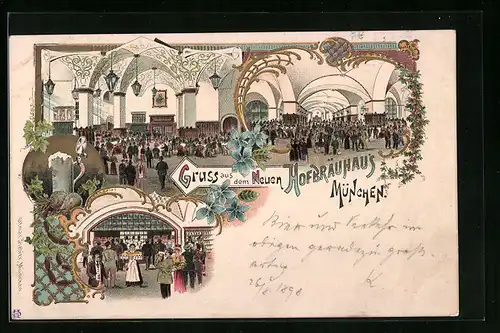 Lithographie München, Hofbräuhaus mit Festsaal