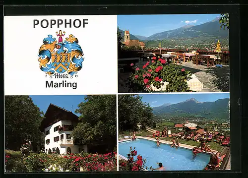 AK Marling bei Meran, Gasthaus Popphof in versch. Ansichten