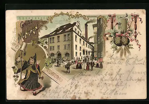 Lithographie München, Partie am Hofbräuhaus, Münchener Kindl