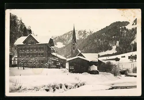 AK Au, Ortsansicht mit Kirche und Hotel & Pension Krone