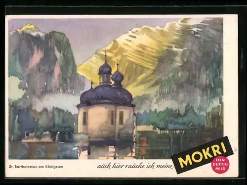 AK Werbekarte Mokri Tabak, St. Bartholomae am Königssee