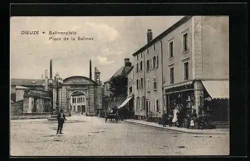 AK Dieuze, Strassenpartie am Salinenplatz