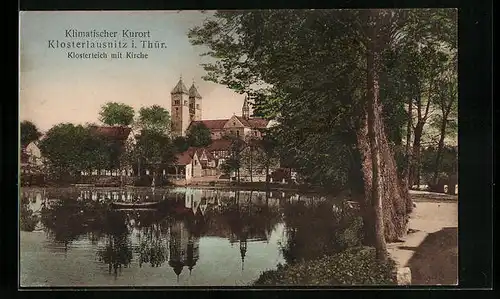 AK Klosterlausnitz, Klosterteich mit Kirche