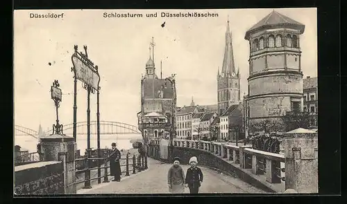 AK Düsseldorf, Schlossturm und Düsselschlösschen