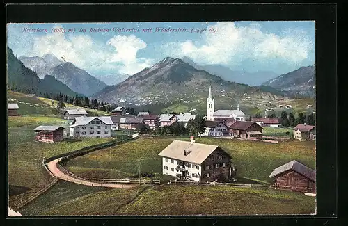 AK Rietzlern im kleinen Walsertal, Teilansicht mit Kirche und Widderstein