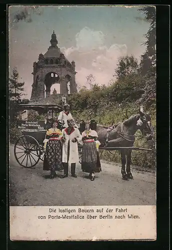 AK Die lustigen Bauern auf der Fahrt von Porta Westfalica über Berlin nach Wien