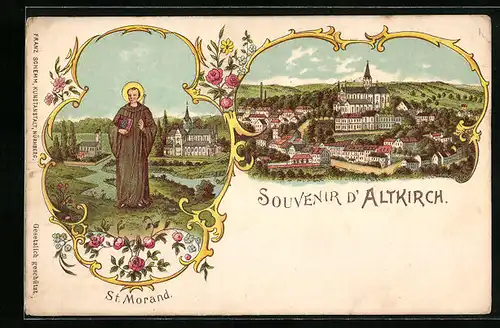 Künstler-AK Altkirch, Ortsansicht mit St. Morand