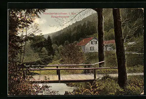 AK Niederlauchen i. Els., Revierförsterei mit Brücke