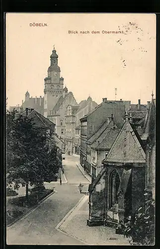 AK Döbeln, Blick nach dem Obermarkt mit Kirche