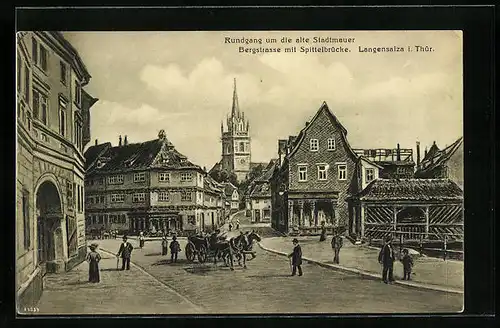 Künstler-AK Otto Thomasczek: Langensalza i. Thür., Rundgang um die alte Stadtmauer, Bergstrasse mit Spittelbrücke