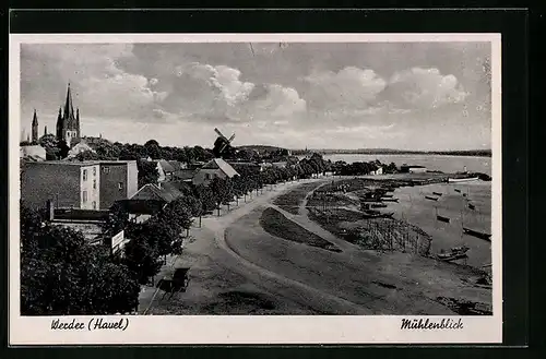 AK Werder /Havel, Ortsansicht mit Mühlenblick