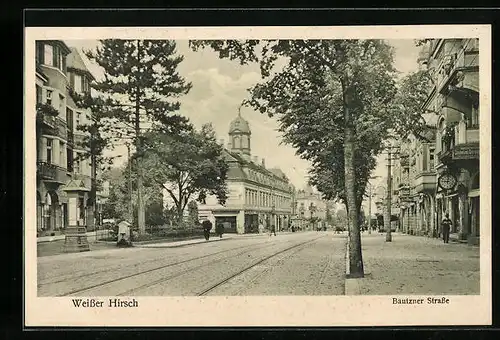 AK Weisser Hirsch, Bautzner Strasse mit Geschäften