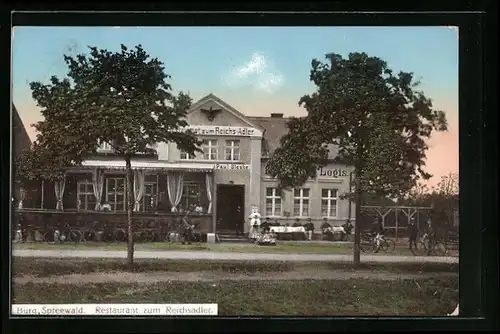 AK Burg /Spreewald, Restaurant zum Reichsadler in der Strassenansicht