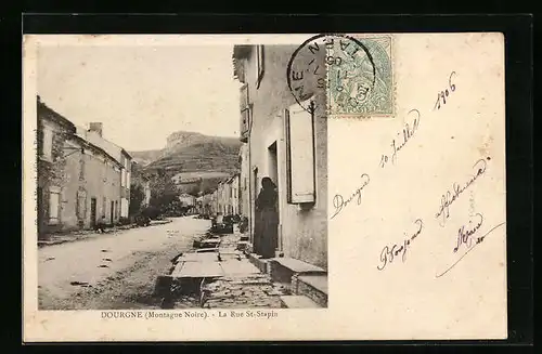 AK Dourgne, La Rue St-Stapin, Strassenpartie