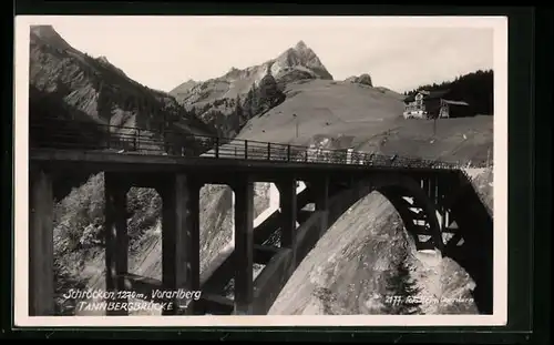 AK Schröcken, Ortsansicht mit Tannbergbrücke