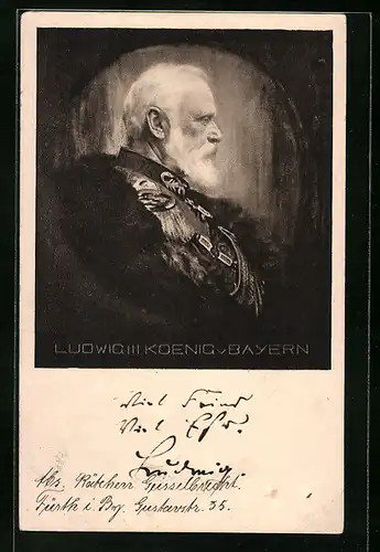 Künstler-AK Portrait von König Ludwig III. von Bayern im Profil