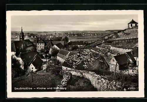 AK Seusslitz a. d. Elbe, Kirche und Weinberg