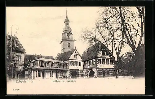 AK Erbach i. O., Rathaus und Kirche