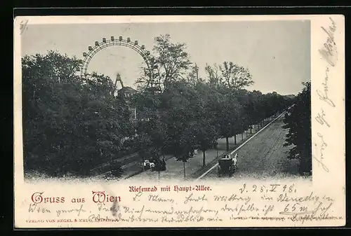 AK Wien, Wiener Prater - Riesenrad mit Haupt-Allee